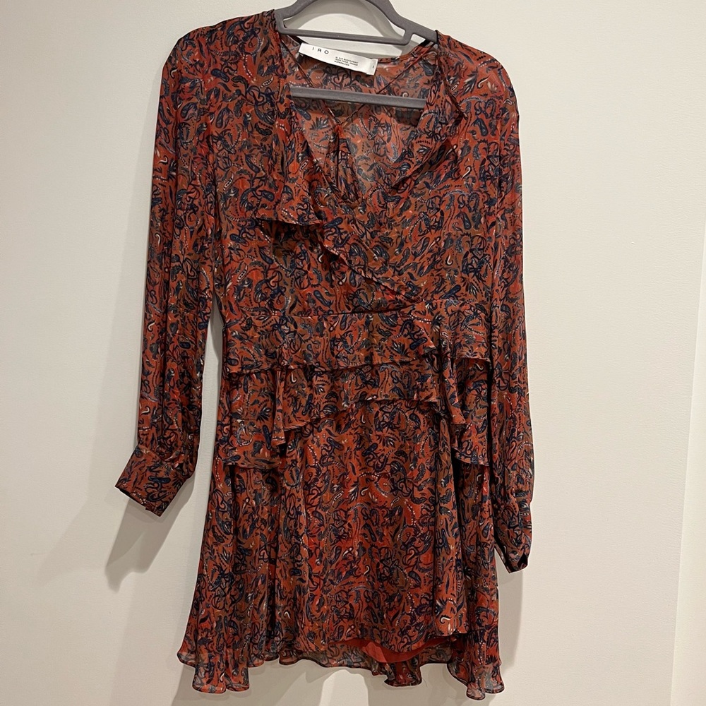 Iro Red Paisley Print Long Sleeve Mini Dress